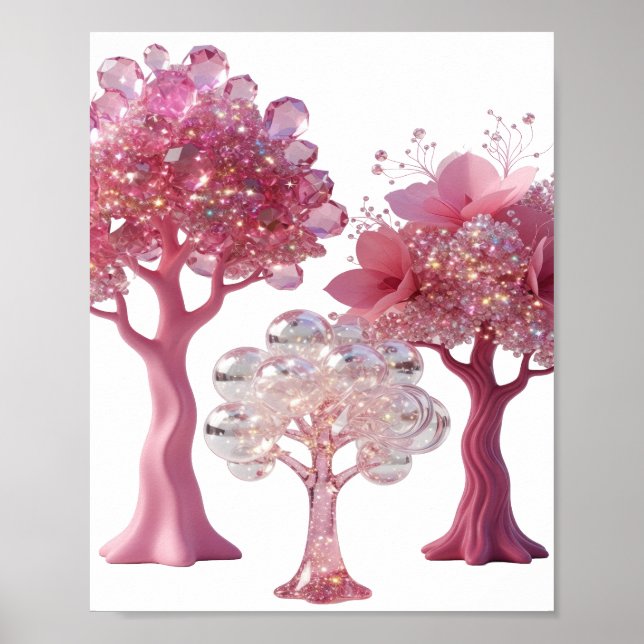 Poster Belas Árvores de DIAMANTE ROSA de Prata (Frente)
