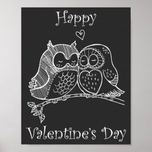 Poster Belas Aves Adoram Coruja Casal Romance Linha Art n