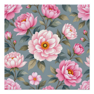 Póster Belas flores cor-de-rosa em flor