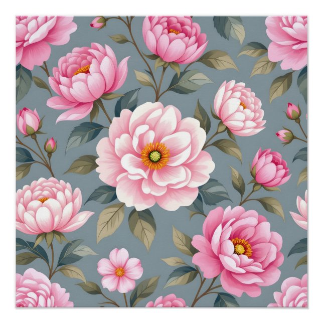Póster Belas flores cor-de-rosa em flor (Frente)