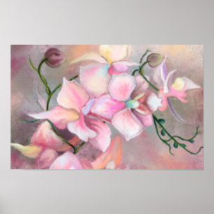 Poster Belas Flores de Orquídea Rosa - Pintura Original