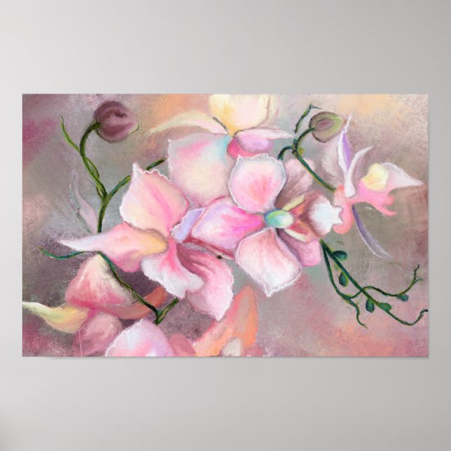 Poster Belas Flores de Orquídea Rosa - Pintura Original (Frente)