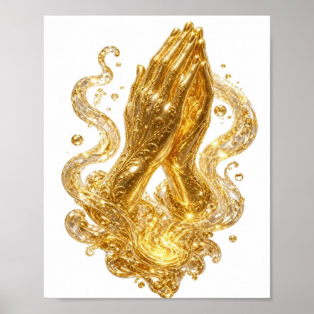 Poster Belas MÃ£os em ORACÃƒO de Ouro (Frente)