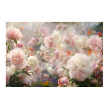 Belas Peônias Brancas e Rosas Pintura em Aquarela