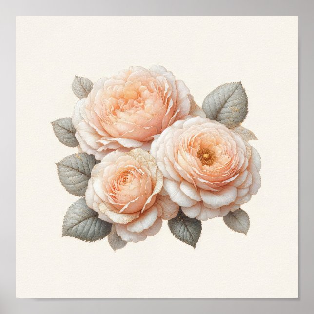 Poster Belas Rosas de Pêssego Arte (Frente)