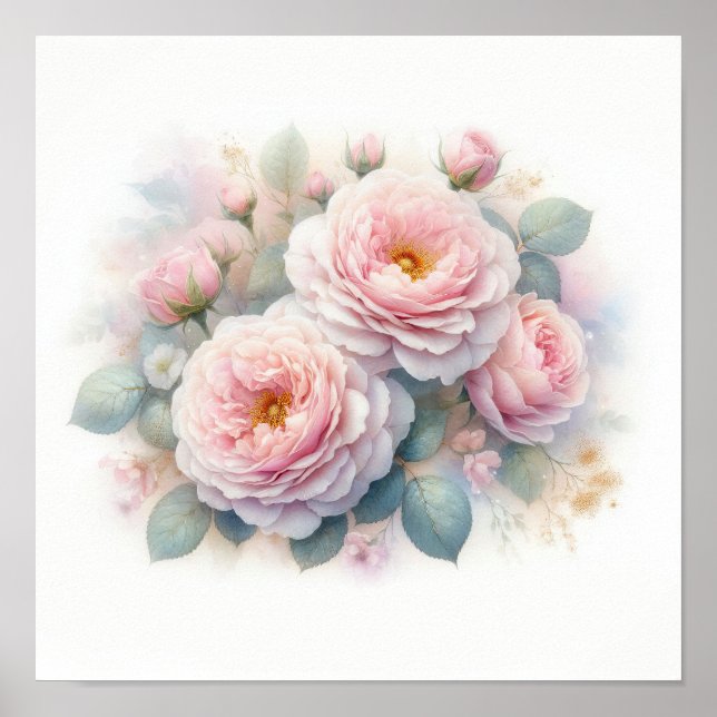 Poster Belas Rosas Rosa Arte (Frente)