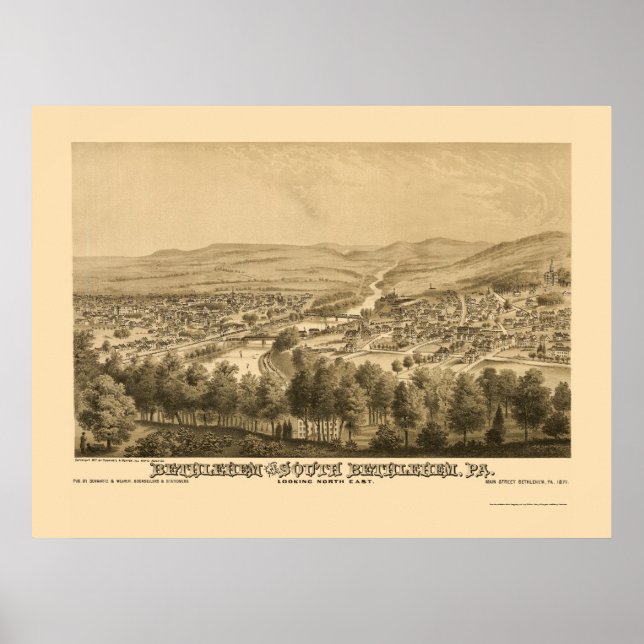 Póster Belém e Belém do Sul, PA Panorâmica Mapa 1877 (Frente)