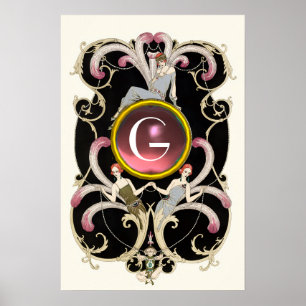 PÓSTER BELEZA ART DÉCO MODA MONOGRAMA DE PEDRA PRECIOSA R