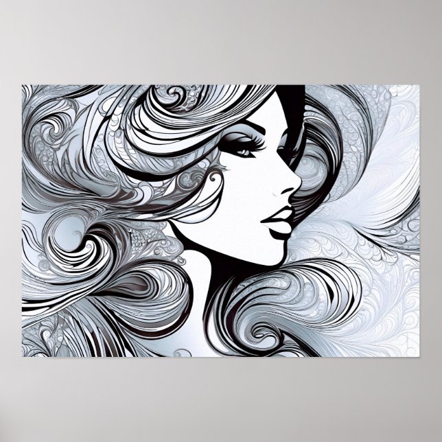 Poster Beleza Clássica: Mulher Moderna em Preto e Branco (Frente)