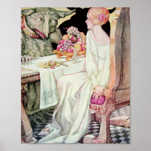 Poster Beleza da Vintage e a Ilustração da Besta