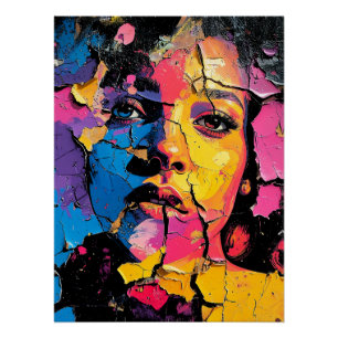Póster Beleza de Mural de Pintura Rachada na Superfície