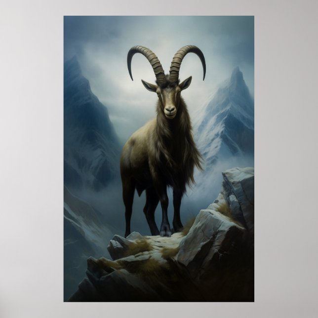 Poster Beleza do Ibex Alpino no Cliff (Frente)