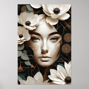 Poster Beleza Floral - Retrato da Abstrato