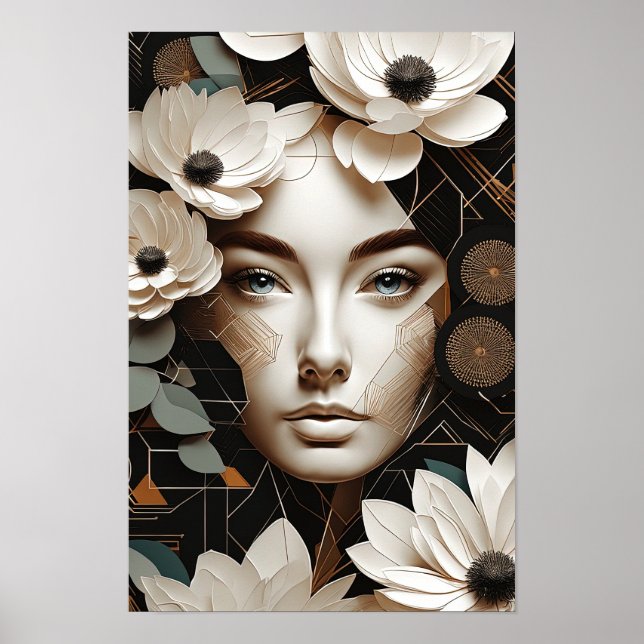 Poster Beleza Floral - Retrato da Abstrato (Frente)
