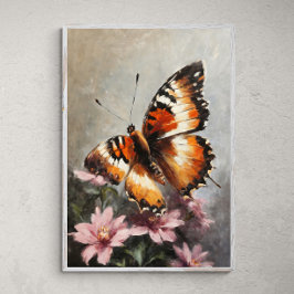 Poster Beleza Flutuante: Borboleta em Pintura Flor