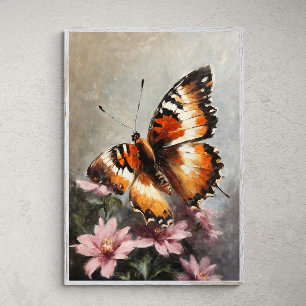 Poster Beleza Flutuante: Borboleta em Pintura Flor