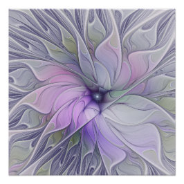 Póster Beleza Impressionante Flor de Arte Fractal Abstrat