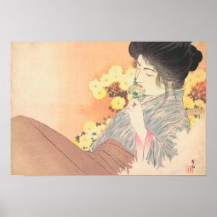 Poster Beleza japonesa com a tatuagem da flor geisha maik