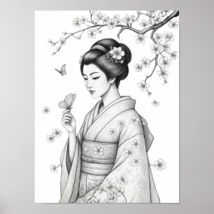 Poster Beleza Japonesa com Borboletas