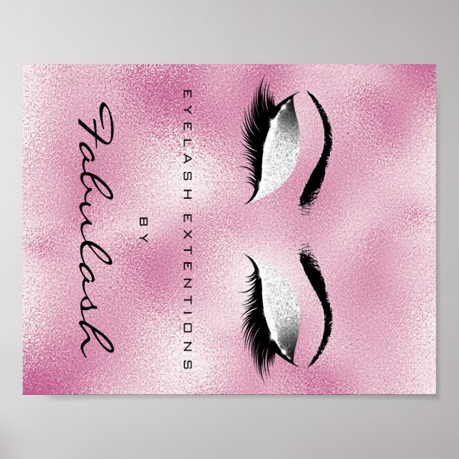 Poster Beleza Makeup Nome Salon Silver Glitter Pink (Frente)