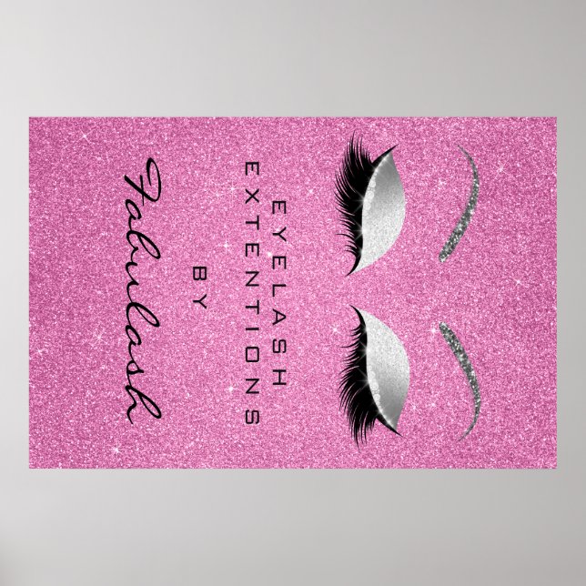Poster Beleza Makeup Salon Eyebrow Nome Silver Pink (Frente)