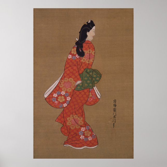 Poster Beleza Olhando para Trás por Hishikawa Moronobu (Frente)