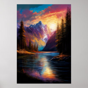 Poster Beleza Sunset na Natureza das Montanhas