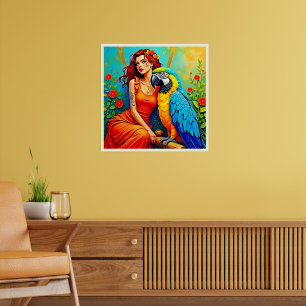 Poster Beleza tropical e Design de papagaio azul