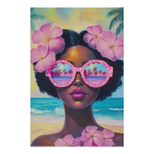Póster Beleza tropical em tons de rosa