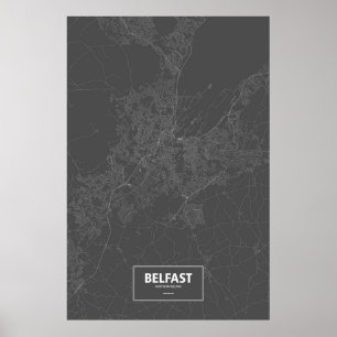 Póster Belfast, Irlanda do Norte (branca no preto)