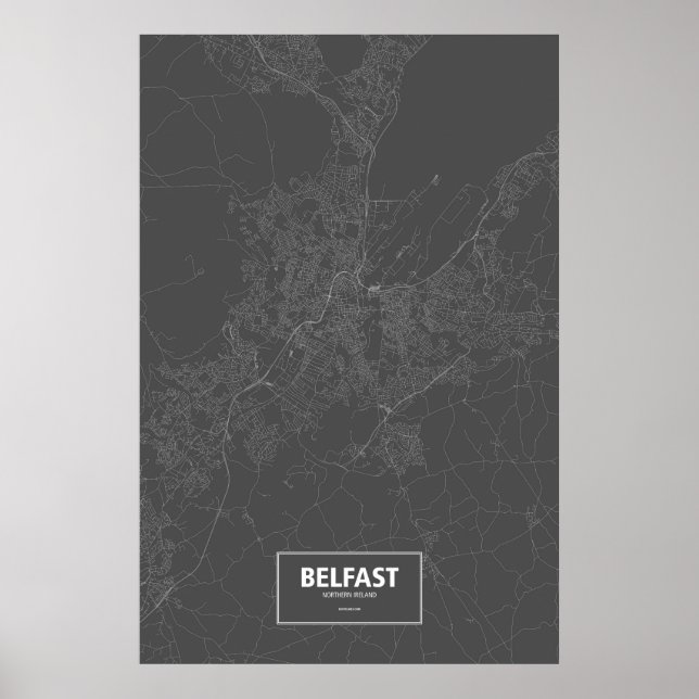Póster Belfast, Irlanda do Norte (branco no preto) (Frente)