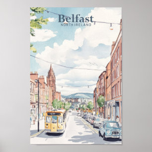 Poster Belfast North Ireland Gouache Illustration Viagem