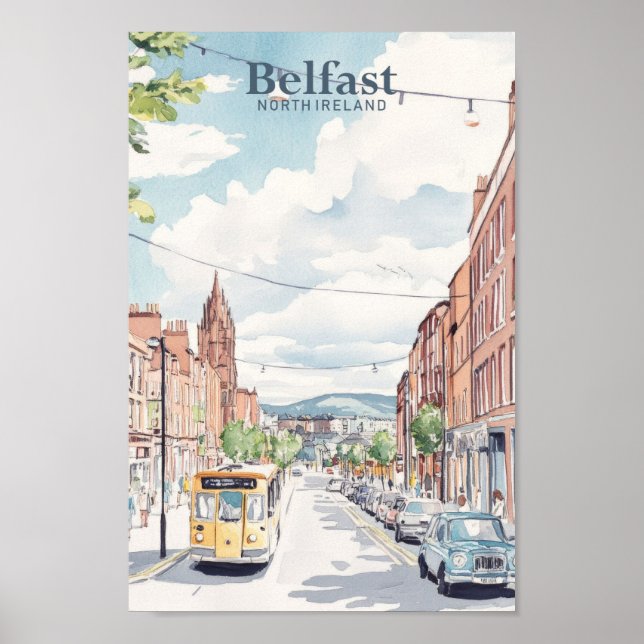 Poster Belfast North Ireland Gouache Illustration Viagem (Frente)