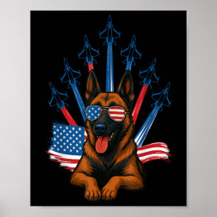 Poster Belga Malinois Fighter Jet Airplane Patriótico Do