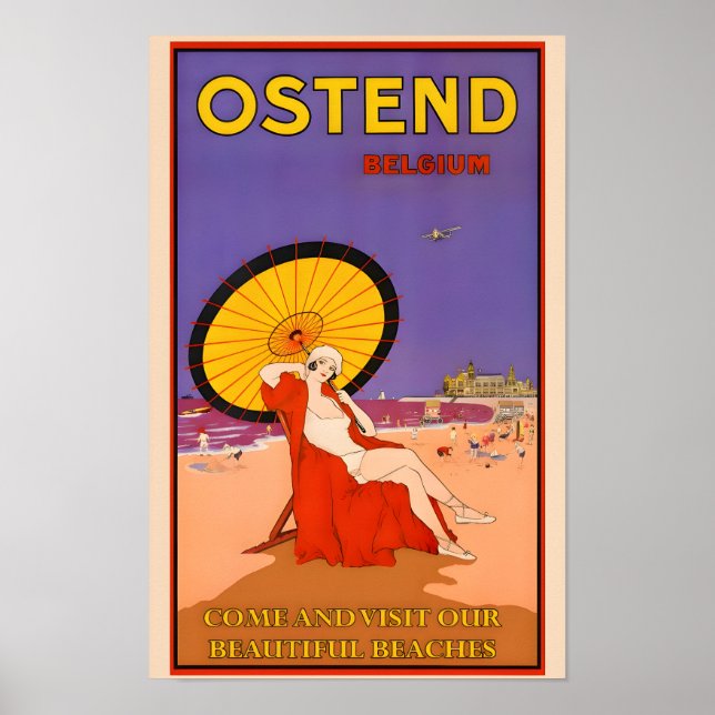 Poster Bélgica-Ostend Viagens vintage (Frente)