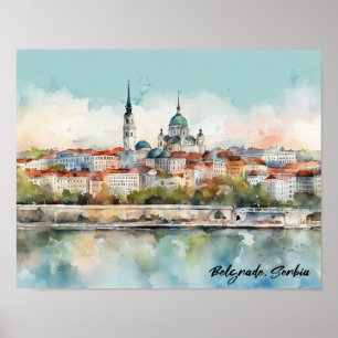 Poster Belgrado Sérvia Silhouette Watercolor Painting