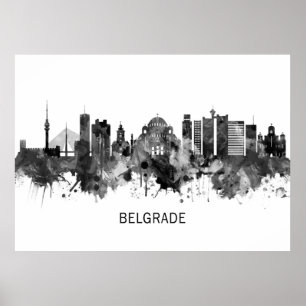 Poster Belgrado Sérvia Skyline BW