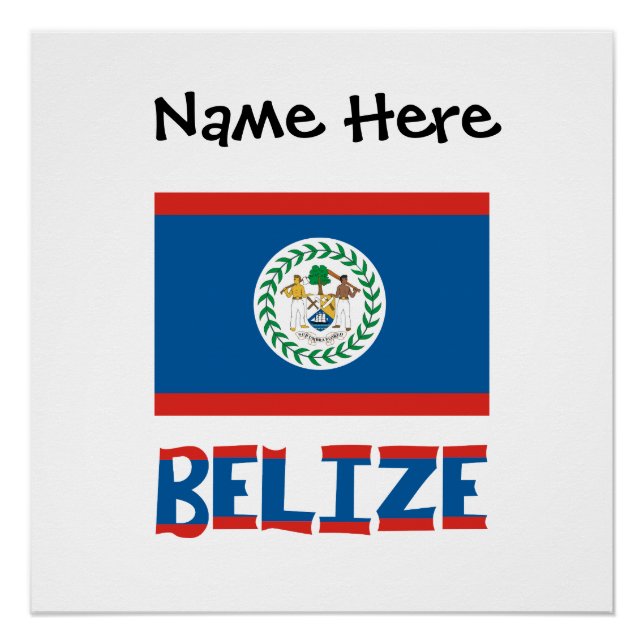 Póster Belize Bandeira Personalizada de Belize (Frente)