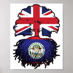 Poster Belize Belizian British Tree Roots Flag