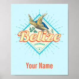 Poster Belize Caribe Tartaruga Retroativa Vintage Souveni
