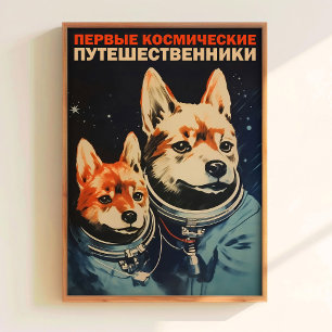Pôster Belka e Strelka Impressão Estilo Soviético 