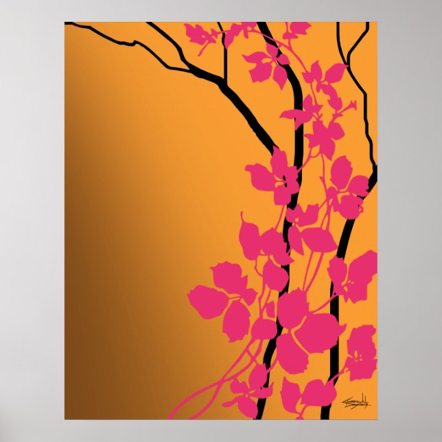 Poster Bella Cherry Blossoms | tangerina laranja fuchsia (Frente)
