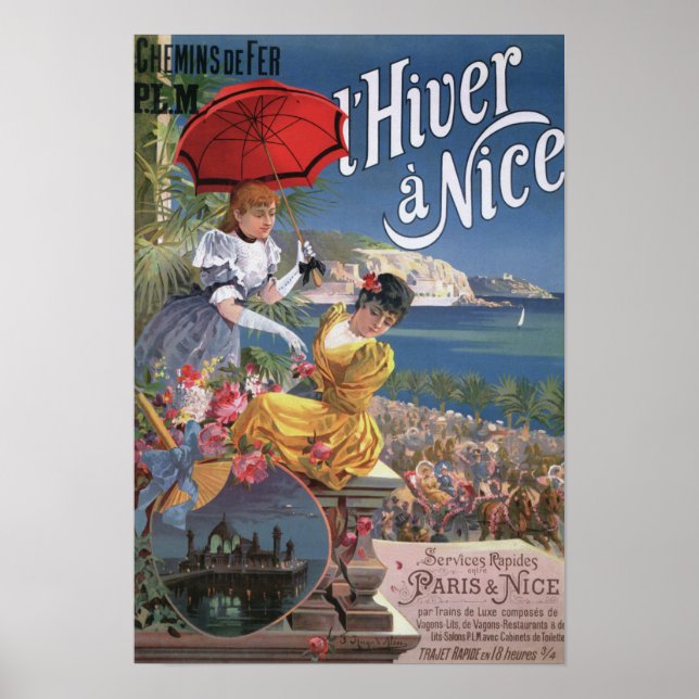Poster Belle Epoque Nice viagem de inverno (Frente)