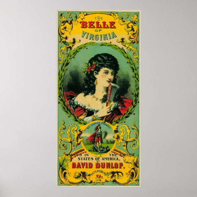 Póster Belle of Virginia Cigarro Label Petersburg, VA (Frente)