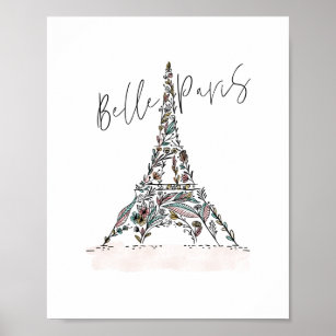 Poster Belle Paris   Flores Florais Torre Eiffel Paris