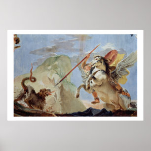 Poster Bellerofão, a andar de Pegasus, a chimera,