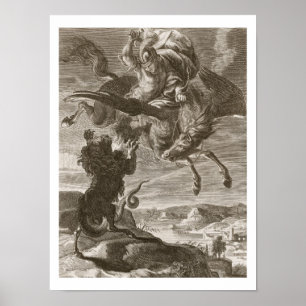 Póster Bellerophon luta o peixe-rato, 1731 (a gravura)