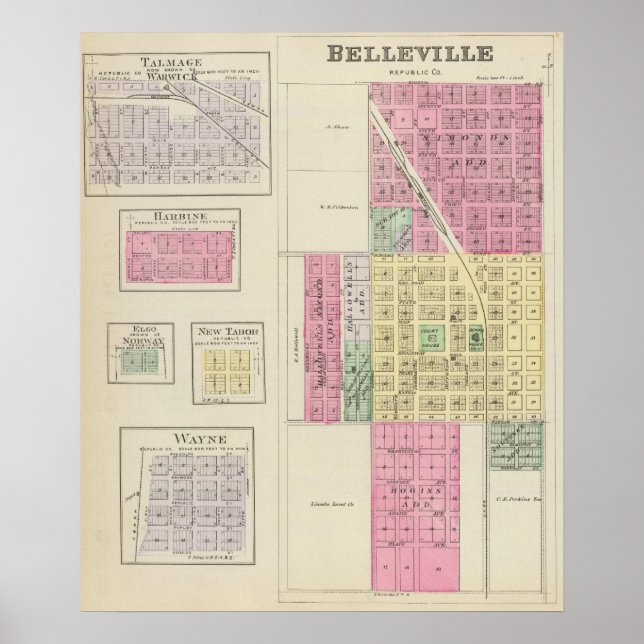 Poster Belleville, Talmage, Harbine, Elgo, Kansas (Frente)