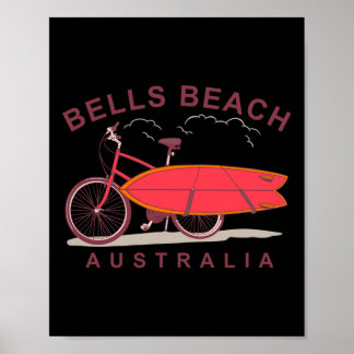 Poster Bells Beach Australia Surfboard Bike Surfer 
