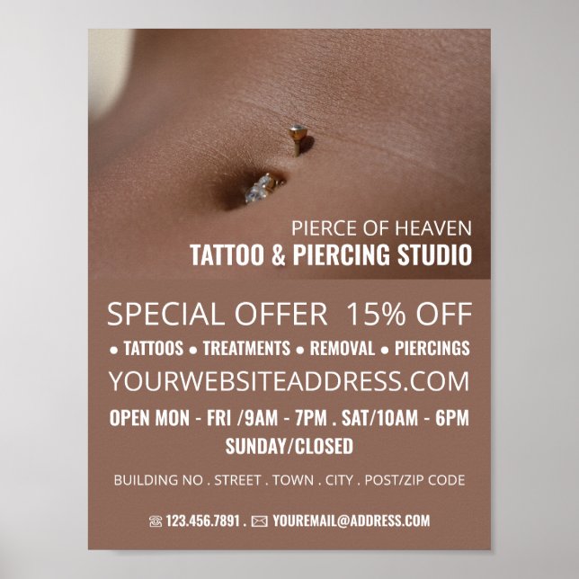 Poster Belly Piercing, Tatuagem e Body Piercing Studio (Frente)